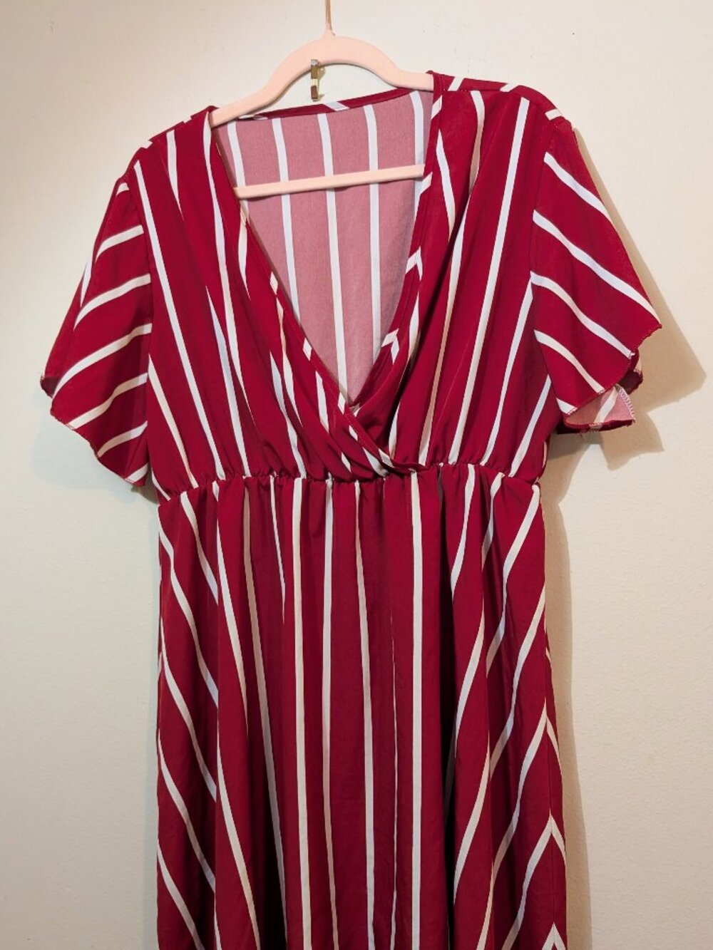 Babydoll Dress Deep V Red and White Stripes 2X - 24 inches PTP
